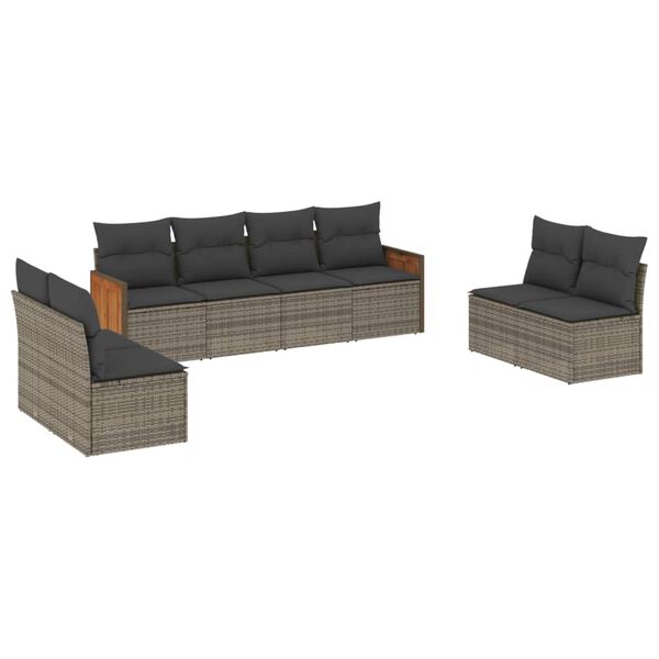 vidaXL Garden Sofa Set Grey PE rattan, powder-coated steel, 100% polyester