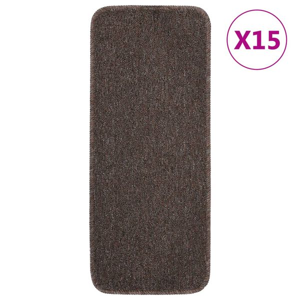 vidaXL Stair Mat Set of 15 Brown 100% PP 9.8 x 23.6 in Non-slip