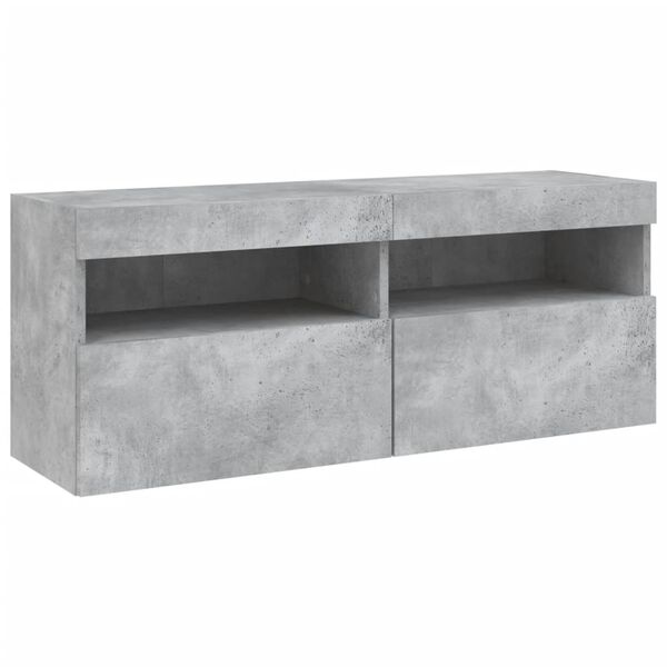 vidaXL TV Wall Stand with LED Lights Concrete Gray 39.4"x11.8"x15.7"