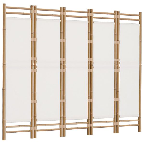vidaXL Folding 5-Panel Room Divider 78.7" Bamboo and Canvas