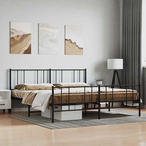 vidaXL Bed Frame Black Powder-Coated Steel 76 x 80 in Bed Frame