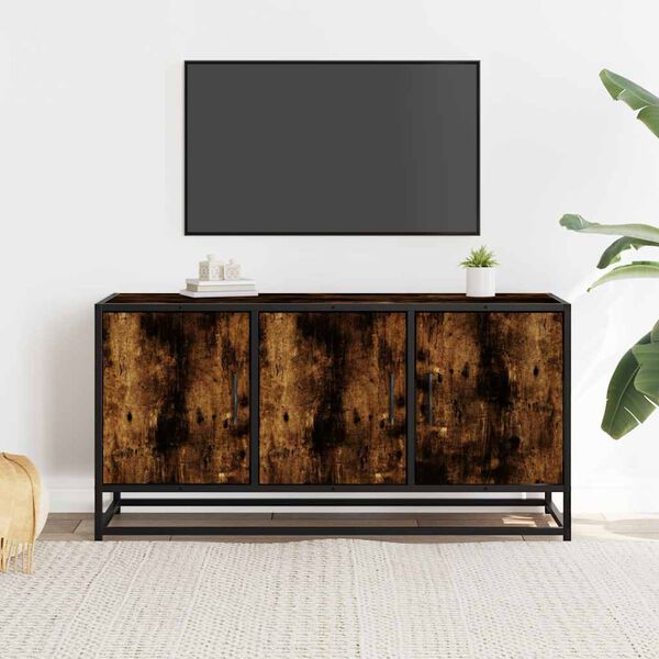 vidaXL TV Cabinet Smoked oak Engineered wood and metal 39.4x13.8x19.7 in