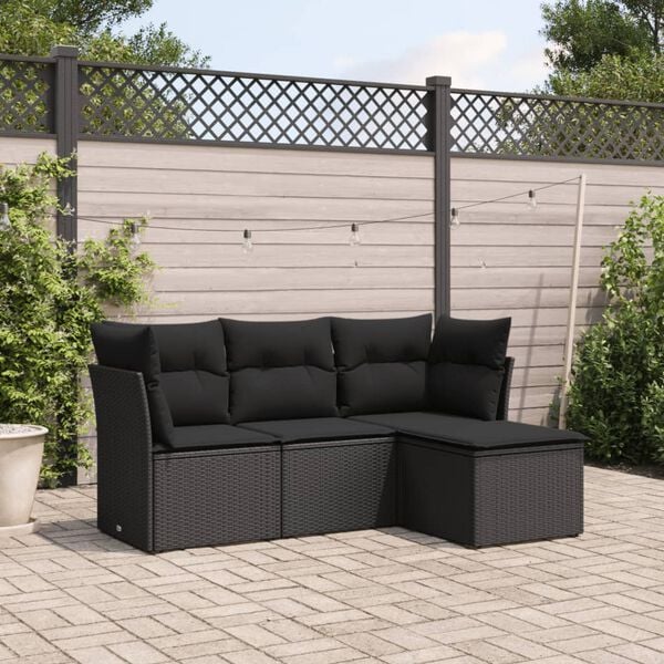 vidaXL Garden Sofa Set Black PE rattan Large Adjustable Feet