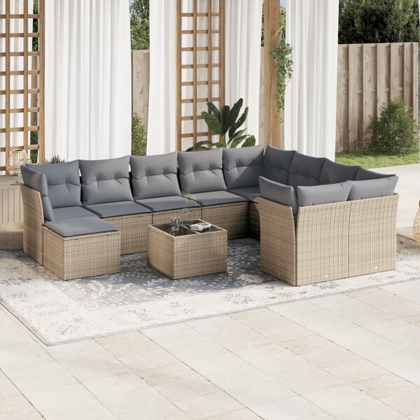 vidaXL Garden Sofa Set Beige Poly Rattan Large Modular Garden Sofa Set