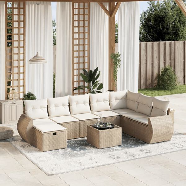 vidaXL Garden Sofa Set Beige Poly Rattan Large Modular Garden Sofa Set