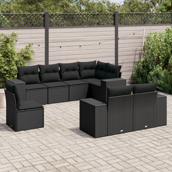 vidaXL Garden Sofa Set Black PE rattan, powder-coated steel Large