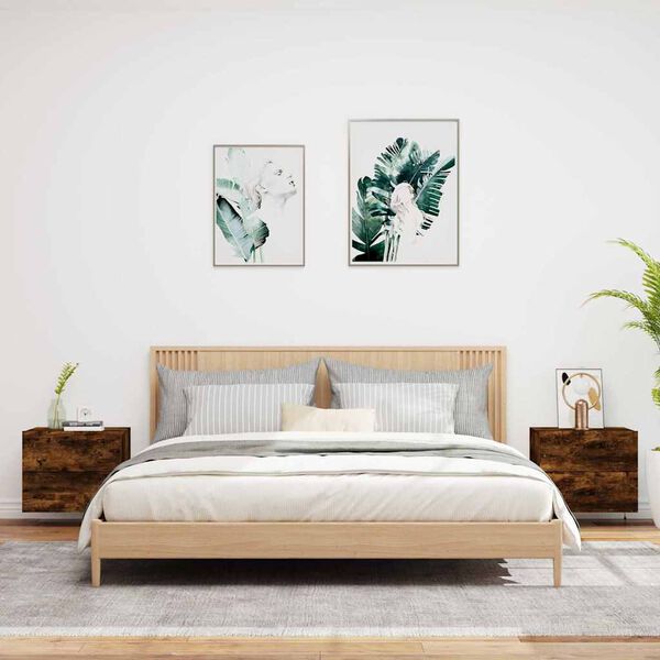 vidaXL Wall-mounted Bedside Cabinet Set of 2 Smoked oak Engineered wood