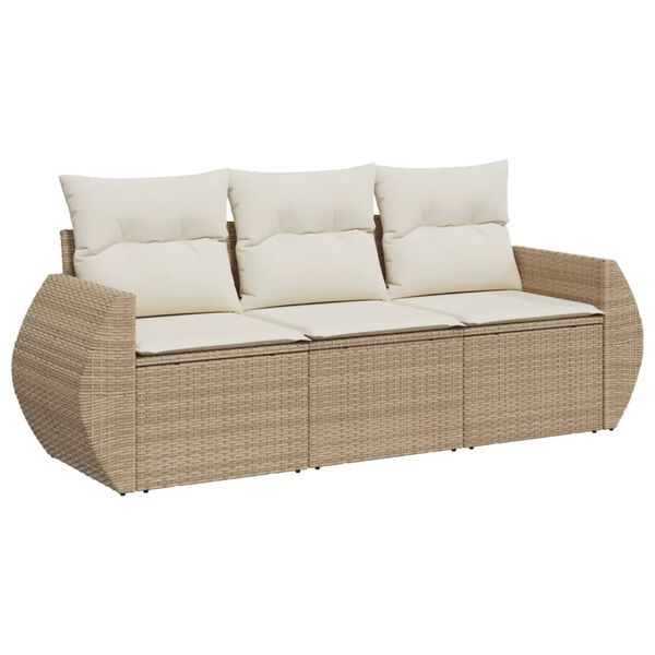 vidaXL Garden Sofa Set Beige Poly Rattan and Powder-Coated Steel 3-seater