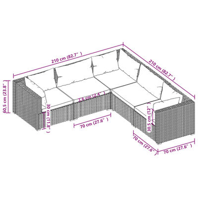 vidaXL 5 Piece Patio Lounge Set with Cushions Poly Rattan Black