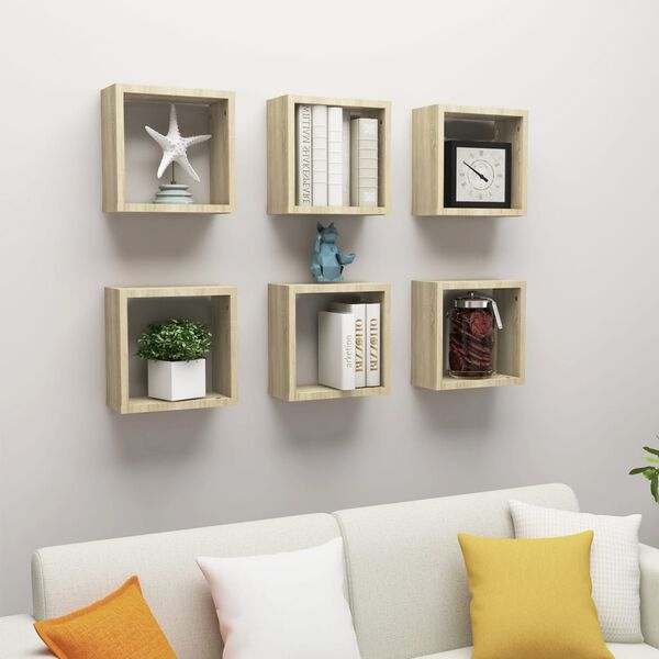 vidaXL Cube Shelf Set of 6 Sonoma Oak Engineered Wood
