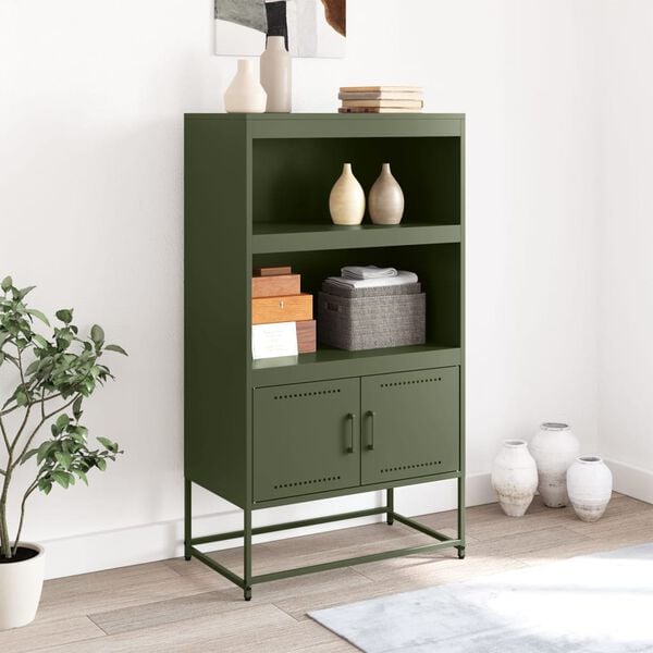 vidaXL Highboard Olive green Steel 27.0 x 15.2 x 48.6 in Highboard