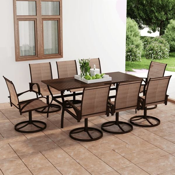 vidaXL Patio Dining Set Set of 8 Brown Textilene and Powder-Coated Steel