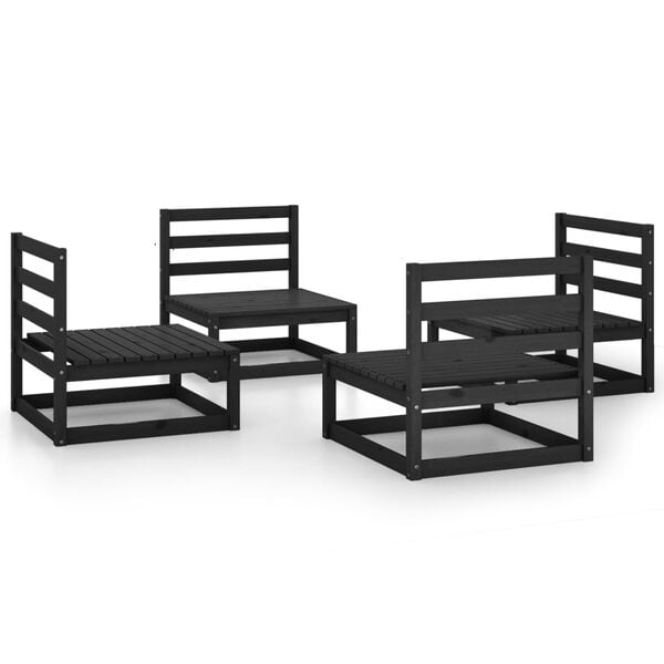 vidaXL Garden Lounge Set Black Solid pine wood 27.6 x 27.6 x 26.4 in