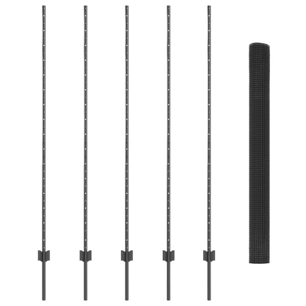 vidaXL Fence and Post Grey 4.92 x 32.81 ft Steel