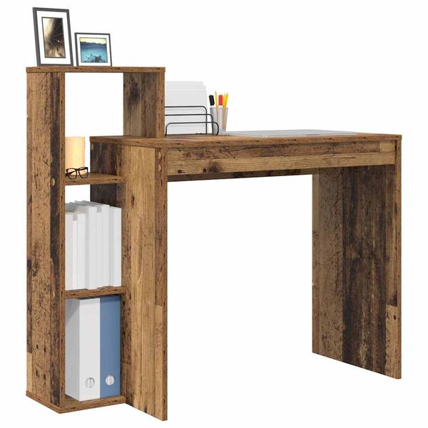 vidaXL Desk with Shelf Old wood 39.4" x 15.7" x 35.4" Engineered wood