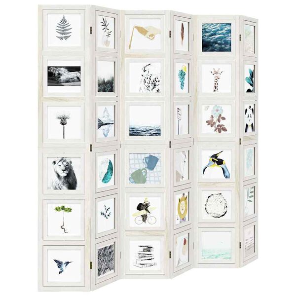 vidaXL Room Divider 6 Panels White Solid Wood Paulownia