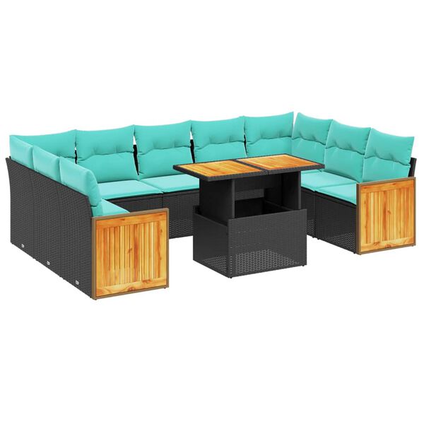 vidaXL 10 Piece Patio Sofa Set with Cushions Black Poly Rattan