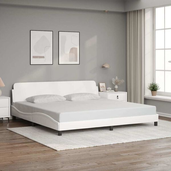 vidaXL Bed Frame White Faux Leather, Metal, Solid Pine Wood, Plywood Full
