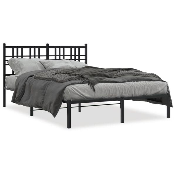 vidaXL Bed Frame Black Powder-Coated Steel Small Double Metal Bed Frame