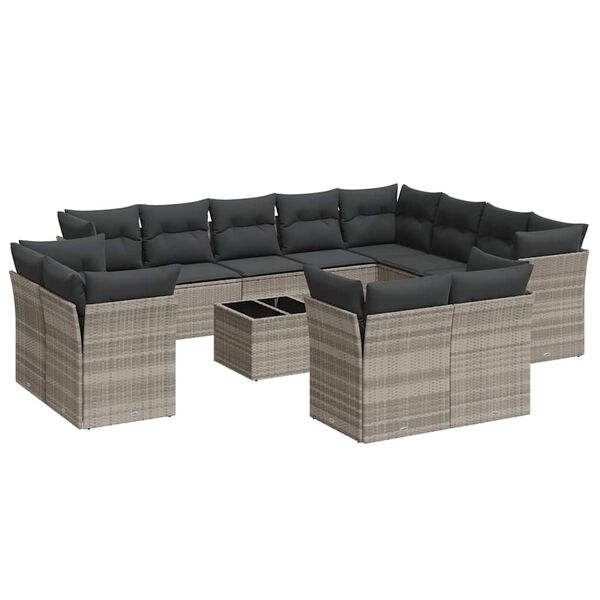 vidaXL Garden Sofa Set Light Grey PE Rattan Large Modular