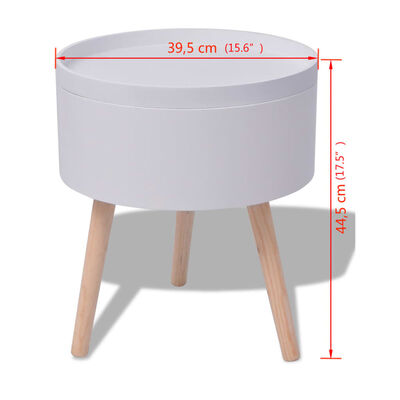 vidaXL Side Table with Serving Tray Round 15.6"x17.5" White