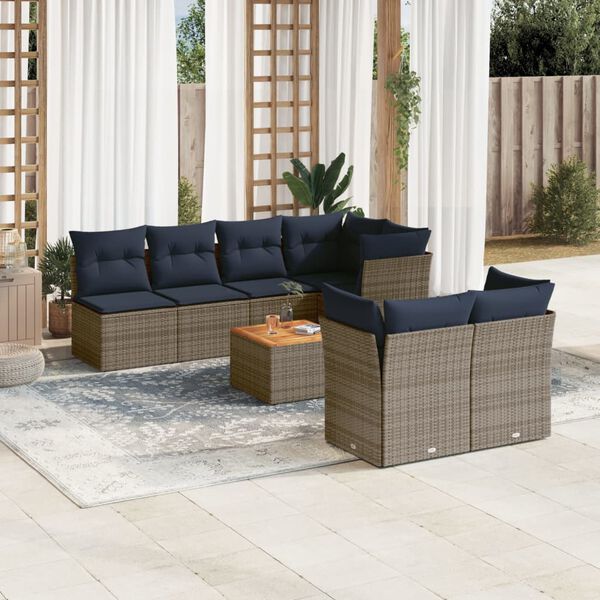 vidaXL 8 Piece Patio Sofa Set with Cushions Gray Poly Rattan