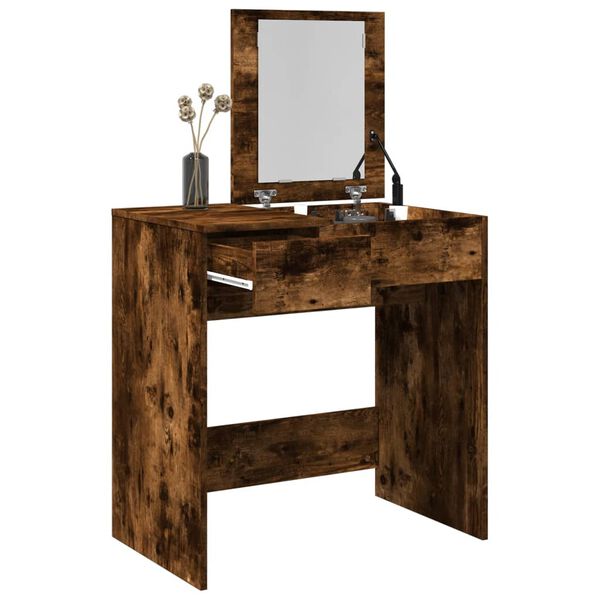 vidaXL Dressing Table Smoked oak Engineered wood, Glass Compact