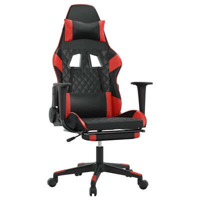 vidaXL Massage Gaming Chair with Footrest Black&Red Faux Leather