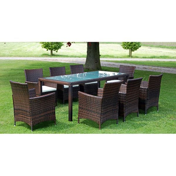 vidaXL Outdoor Furniture Set Brown Steel frame, PE rattan, Glass Large