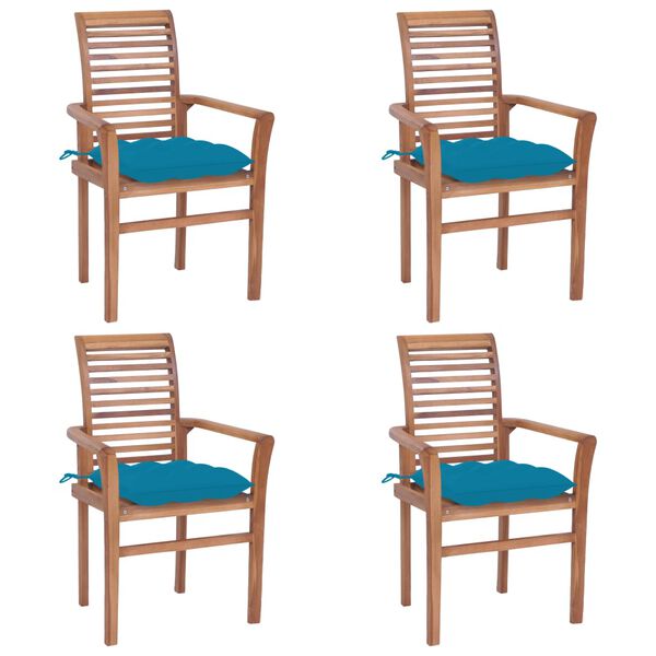 vidaXL Dining Chair Set of 4 Light Blue Solid teak wood Standard