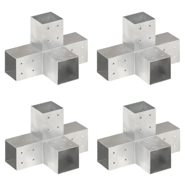 vidaXL Post Connectors 4 pcs X Shape Galvanised Metal 3.19x3.19"