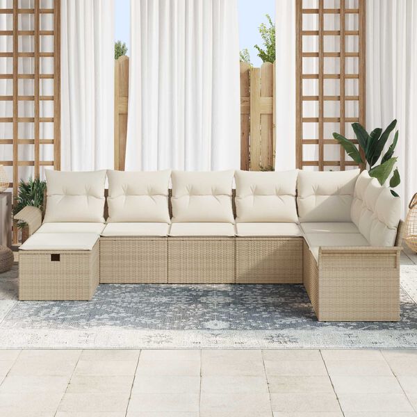 vidaXL Garden Sofa Set with Cushion 8 pcs Beige and Cream Poly Rattan