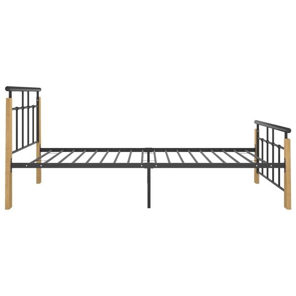 vidaXL Bed Frame Black and Light Oak Powder-coated metal, solid oak wood