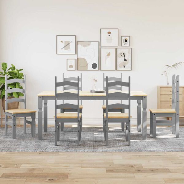 vidaXL Dining Set Panama Grey Solid Pine Wood Large Seats Many