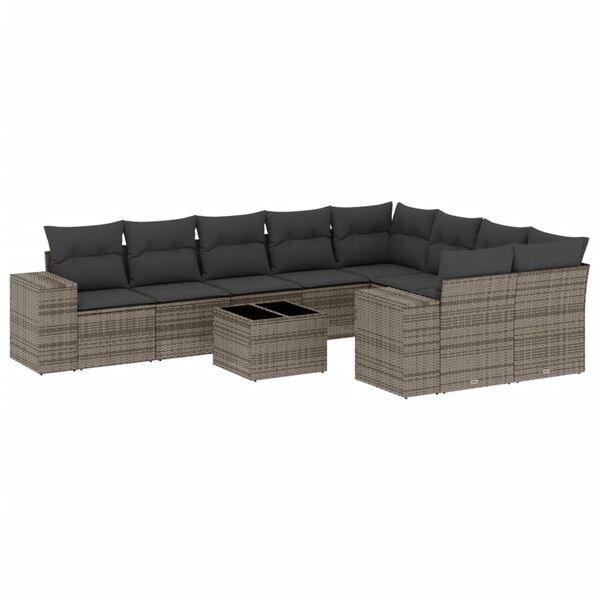 vidaXL Garden Sofa Set Grey PE Rattan, Powder-coated steel, Tempered glass