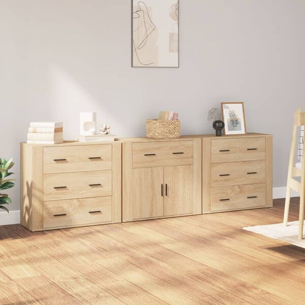 vidaXL Sideboard Set of 3 Sonoma Oak Engineered Wood Medium Sideboard