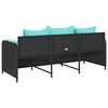 vidaXL Patio Sofa with Cushions 3-Seater Black Poly Rattan