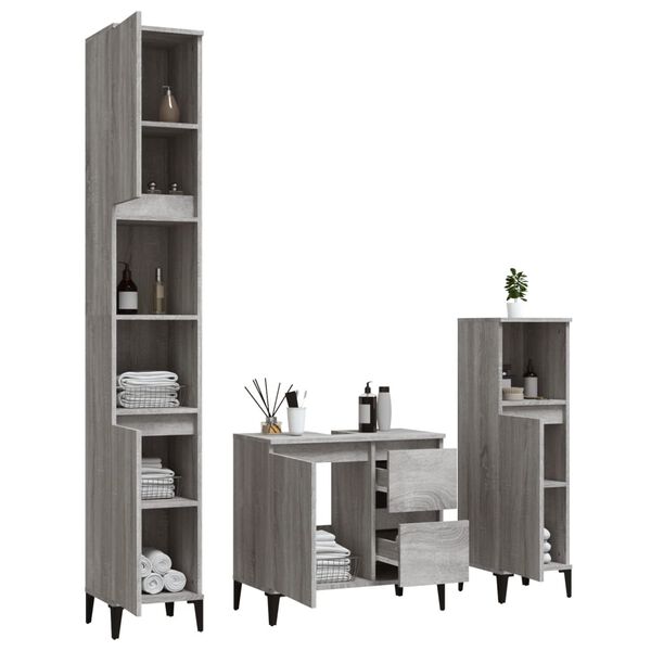 vidaXL Bathroom Furniture Set Grey Sonoma Engineered Wood