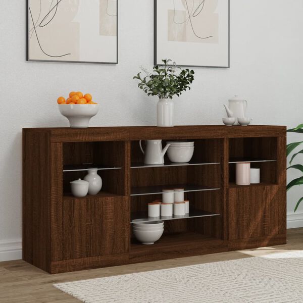 vidaXL Sideboard Brown oak Engineered wood, glass Medium Sideboard