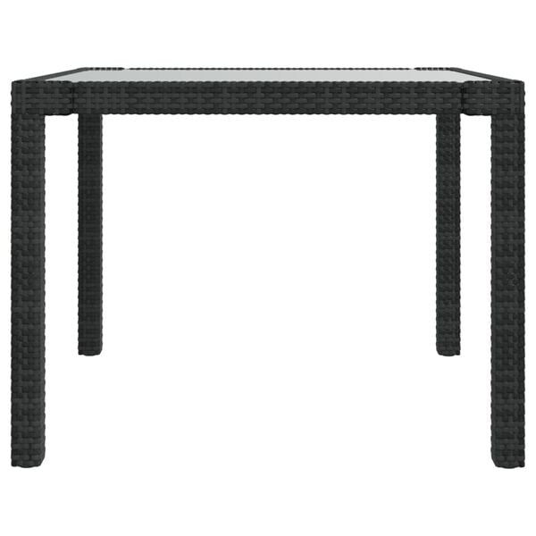 vidaXL Garden Table Black Poly rattan, powder-coated steel, tempered glass