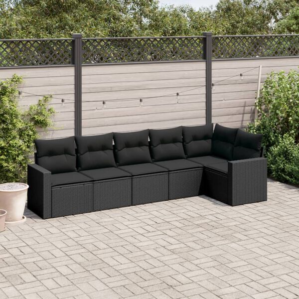 vidaXL Garden Sofa Set Black Poly Rattan 6-piece set Modular