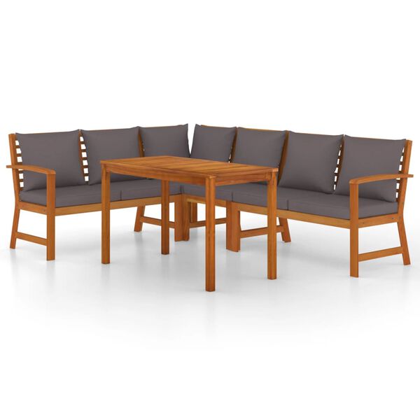 vidaXL Patio Dining Set Natural wood and Dark Gray Solid Acacia Wood, Fabric