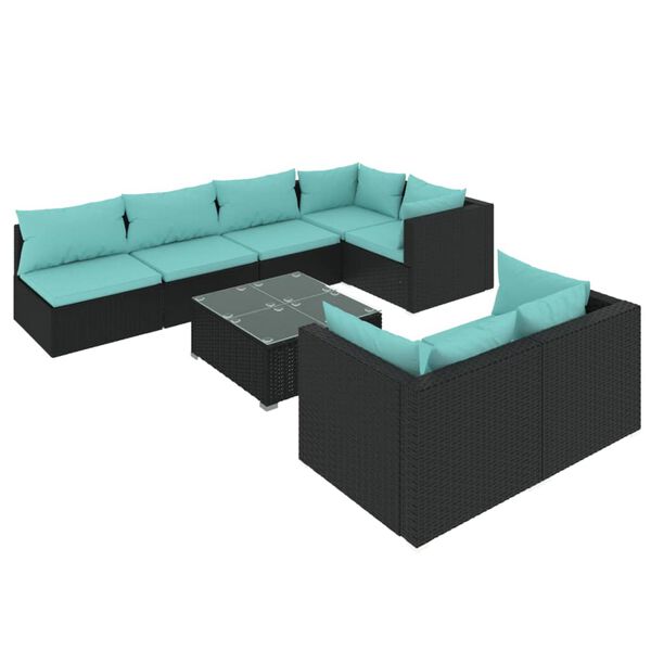 vidaXL Garden Lounge Set Black, Water Blue