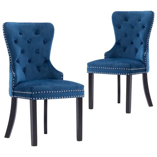 vidaXL Dining Chair Set of 2 Blue Velvet, solid rubberwood Standard