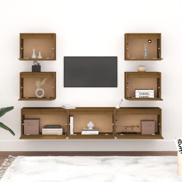 vidaXL TV Stands 7 Pcs Honey Brown Solid Wood Pine