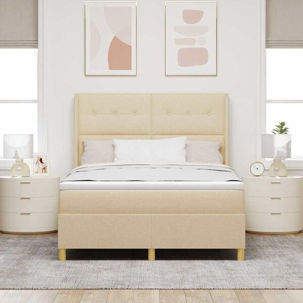 vidaXL Box Spring Bed with Mattress Cream 63" x 78.7" fabric