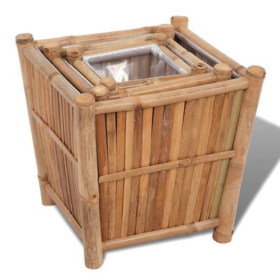 vidaXL Raised Bed Set 3 Pieces Bamboo with Nylon Lining