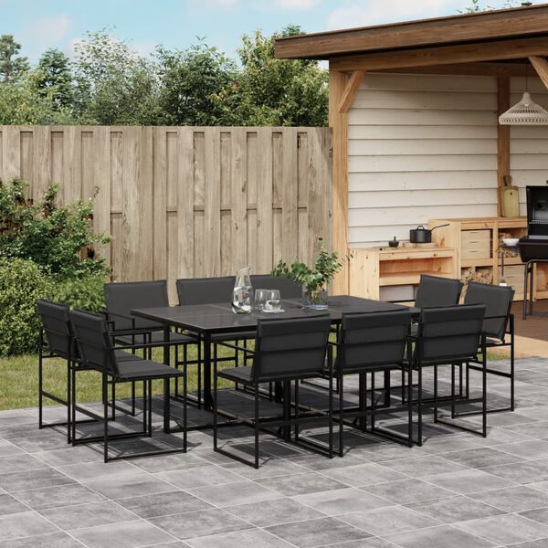 vidaXL Garden Dining Set Table: Black; Chair: Black; Cushions: Dark Grey