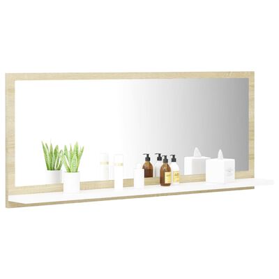 vidaXL Bathroom Mirror White and Sonoma Oak 35.4"x4.1"x14.6" Engineered Wood