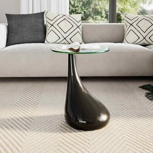 vidaXL Coffee Table High-Gloss Black Fiberglass and Tempered Glass Small